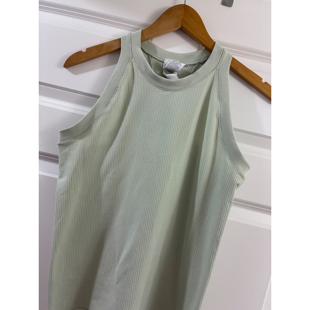 Athleta Ribbed Racerback Tank Top Light Sage Green Size L High Neck Activewear